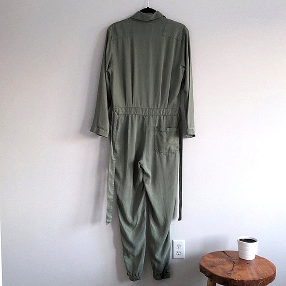 YOUNG FABULOUS & BROKE | Tencel Utility Jumpsuit Waist Tie, Green, Womens Size S - Picture 4 of 14